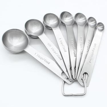 Imagem de Luomorgo 7 pçs/conjunto de colheres de medição, colheres e colheres de sopa de aço inoxidável, 1/8 colher de chá, 1/4 colher de chá, 1/2 colher de chá, 3/4 colher de chá, 1 colher de chá, 1/2 colher