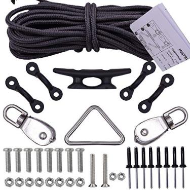 Imagem de YYST Kayak Anchor Kit de Trolley Sistema com Polias Pad Eye Cleats Anel 30 Pés de Corda - Instruções incluídas