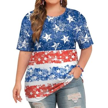 Imagem de For G and PL Camisetas femininas 4th of July Plus Size Bandeira Americana Patriótica EUA Star Stripe Tops, Bandeira patriótica, XXG