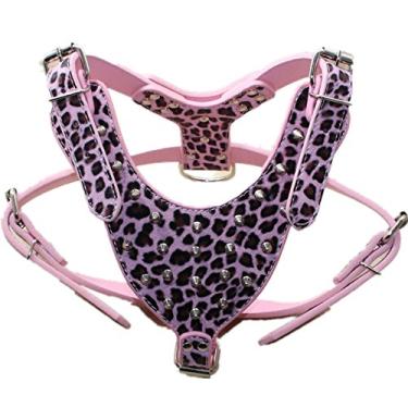 Imagem de Bbmmayy Peitoral para cães grandes de 66 a 86 cm Pitbull Mastim Boxer Bully Preto/Rosa/Vermelho/Marrom Dourado/Leopardo/Marrom (Leopardo Espinhado)