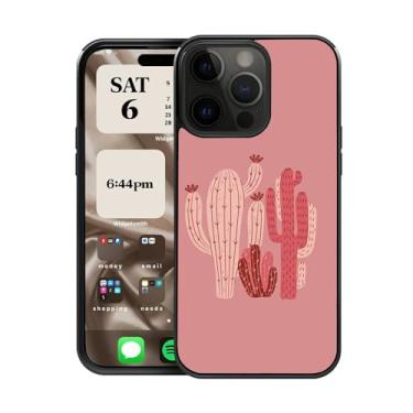 Imagem de CREFORKIAL Capa de telefone fofa estética de cacto rosa para iPhone 15, capa rígida para iPhone 15 capa protetora fina à prova de choque TPU macio bumper + traseira rígida de alumínio