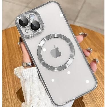 Imagem de KELUOAS Capa magnética Matálico brilhante transparente para iPhone 12 Pro com proteção total da câmera [ímãs N52 fortes nº 1] [proteção contra quedas de grau militar] para mulheres e meninas, capa de