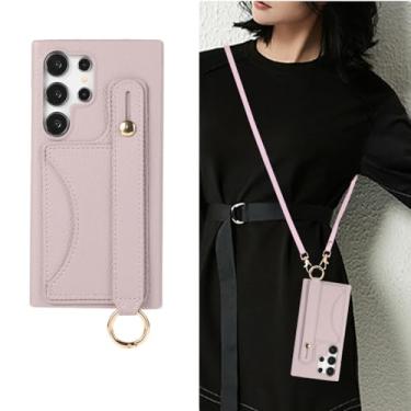 Imagem de Pulseira com suporte para cartão Crossboby Phone Case para Samsung Galaxy S24 S22 Ultra Plus S23 FE A15 A25 A35 A55 A24 A34 A54 A14, roxo claro, para Galaxy S24