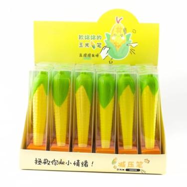 Imagem de 3 peças - Caneta neutra para alívio de estresse de milho fofa de 0,5 mm com ventilação macia - refil preto