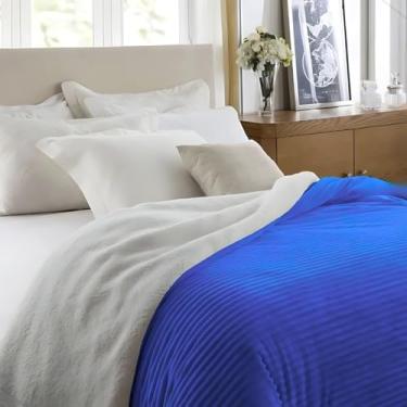 Imagem de Cobertor Casal Boreal Corttex Liso Toque Macio Confortável, Azul, Seda Listrada, Tamanho King, Capa de Edredão Macia de Microfibra com Bolsos Laterais com Zíper (Azul)