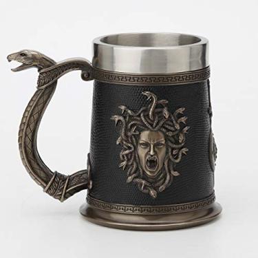 Imagem de Veronese Design Caneca de cerveja medusa grega de 14 cm de resina fundida a frio estátua de acabamento de bronze antigo decoração de casa