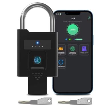 Imagem de eLinkSmart Cadeado de impressão digital com chave de reserva, resistente, à prova de intempéries, Bluetooth, biométrico, sem chave, eletrônico, bloqueio inteligente para portão, cerca, academia,