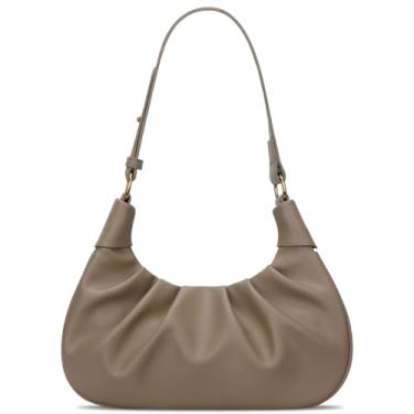 Imagem de KKXIU Bolsa de ombro crescente bolsa franzida bolsa axila mini Hobo para mulheres, bolsa transversal removível de corrente dourada, Nude.