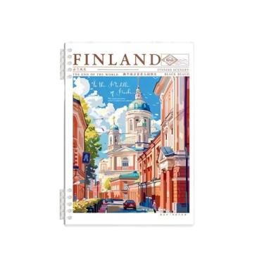 Imagem de Joucien Caderno de folhas soltas paisagem estilo europeu de 10 furos com grade horizontal espessa e bloco de notas destacável - ruas (B5/60 folhas/estilo de grade)