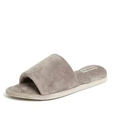 Imagem de Dearfoams Pantufa feminina de espuma viscoelástica felpuda para uso interno Beatrice House, Veludo estanho, 5-6