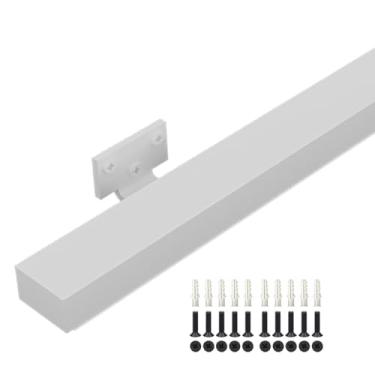 Imagem de Corrimão de parede de 2,7 m para degraus de escadas, kits completos de corrimão de escada interna/externa, corrimão de escada branca, grade quadrada de aço inoxidável anodizado, resistente e fácil