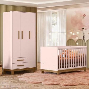 Imagem de Quarto Infantil Completo Lion 3 Portas 2 Gavetas Rosa - Pnr Móveis