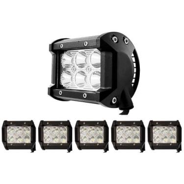 Imagem de Kit 5 Farol de Milha 18w 6 Leds Aux Luz Quadrado Universal Caminhão Je