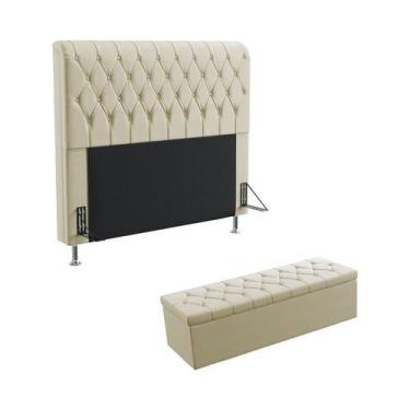 Imagem de Kit Cabeceira Estofada Decorativa Para Cama Box Bellatrix 195 Para Cam