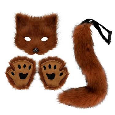 Imagem de Fiocias Conjunto de Máscara E Cauda Therian Acessórios para Fantasia de Halloween para Dramatização de Festival, marrom