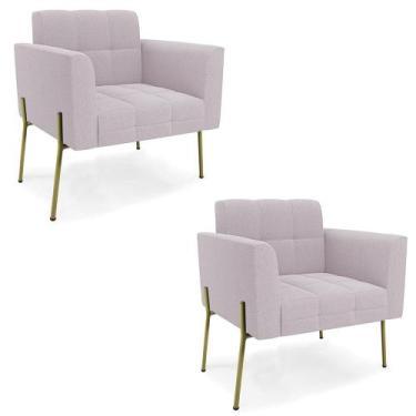 Imagem de Poltrona Para Sala Pé Metal Dourado Kit 2 Ana Bouclé Rosê - Ibiza, Ros
