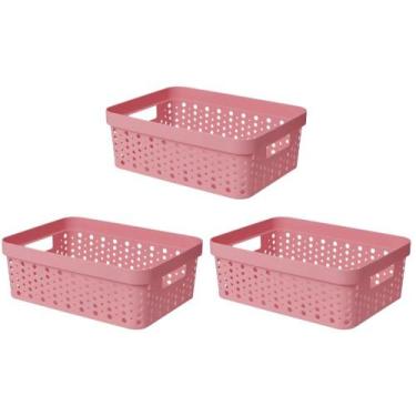 Imagem de Kit 3 Cesto Organizador s/Tampa Trama Rattan 11L Multiuso Plástico - U
