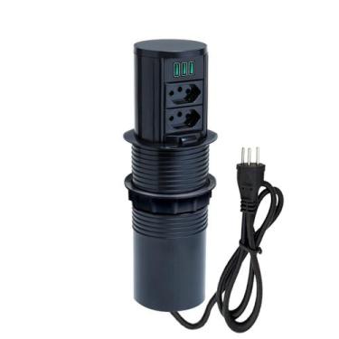 Imagem de Torre De Tomada Totem Slim Manual 2 Tom 20A 3USB 5.2A PT - CONNECT CAI