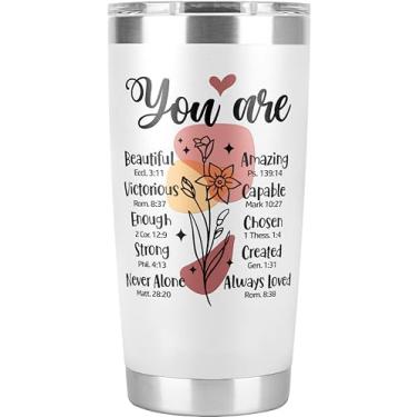 Imagem de Lallamotion You Are Christian Gifts for Women - Presentes de Dia das Mães Cristãs, Presentes de Fé para Mulheres Mãe Irmã Esposa Presentes Pastor Presentes Religiosos - Copo Branco Cristão de 590 ml