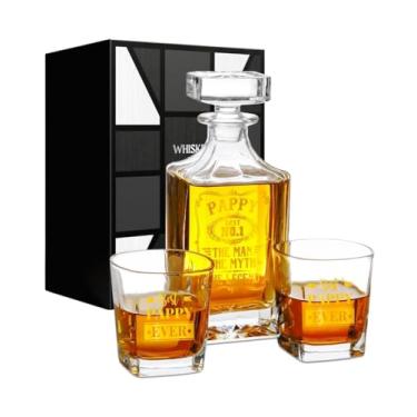 Imagem de Onebttl Conjunto de decantadores de uísque Pappy Gifts 750 ml com tampa e 2 copos de uísque para licor, burbon, uísque, perfeito para o vovô no Natal, Dia dos Pais – Man Myth Legend