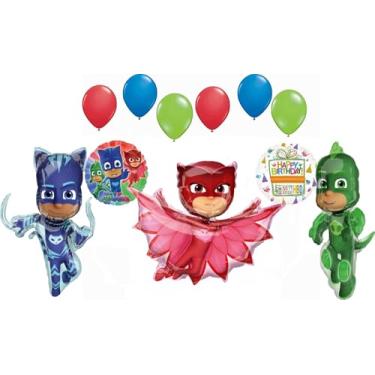 Imagem de Anagram PJ Masks Birthday Party Supplies Catboy Gekko and Owlette Balloon Bouquet Decorations