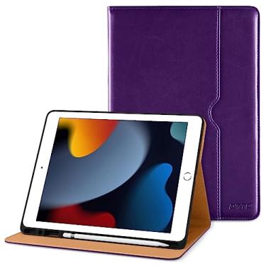 Imagem de DTTO Capa para iPad 9ª/8ª/7ª geração de 10,2 polegadas 2021/2020/2019, capa fólio de couro premium com suporte integrado para Apple Pencil – Despertar/hibernar automaticamente e vários ângulos de visualização, roxo escuro