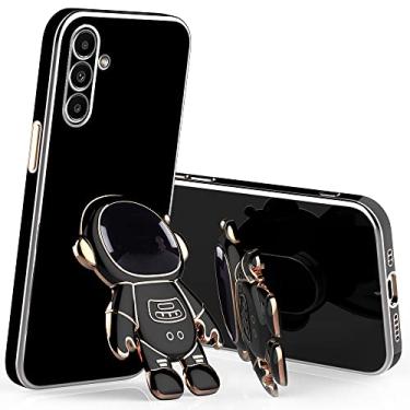 Imagem de Capa compatível com Samsung M55 com suporte de desenho animado de astronauta criativo rosa, telefone para Samsung Galaxy M55 capa de silicone à prova de choque com suporte macio TPU capa fina (preta)