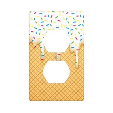 Imagem de Cone de sorvete de desenho animado com esmalte branco escorrendo e decoração de bolacha placa de interruptor de luz placas de parede de plástico (tampa de tomada dupla para interruptor elétrico de