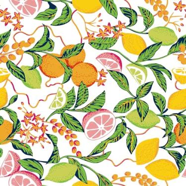 Imagem de CHIHUT Papel de parede retrô de frutas cítricas tropicais amarelo verde laranja limão fresco limão descascar e colar papel de parede para cozinha sala de jantar papel de contato brilhante removível