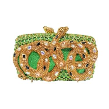Imagem de UMREN Bolsa feminina com strass Sparkly Snake Bolsa para noite luxuosa bolsa clutch de cristal com glitter para festa de casamento, formatura, Verde
