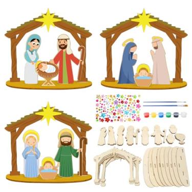 Imagem de Fennoral 12 Pack Christmas Nativity Craft Kit for Kids Make You Own Nativity Scene Decoration DIY Coloring Wooden Religious Christian Craft for Christmas Art Activities Xmas Decoration