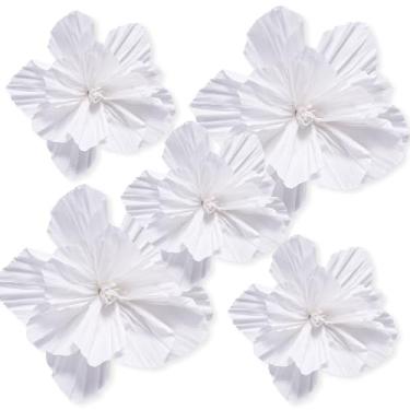 Imagem de NQEUEPN 5 peças de flores de papel, flores de papel premium, lindas flores de papel para parede, para festa, casamento, aniversário, celebração, suprimentos de decoração (branco)