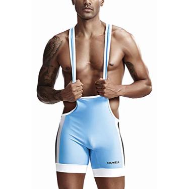 Imagem de sandbank Macacão masculino esportivo de luta livre sem mangas, short de retalho, para homens, uniforme de luta livre, Azul 2, XL=tag size 2XL