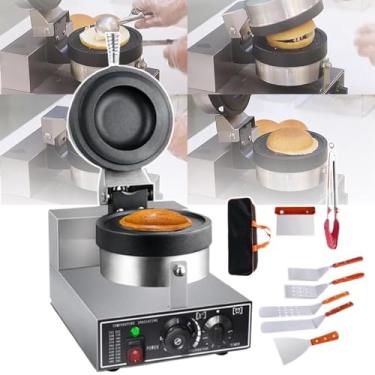 Imagem de MáQuina De HambúRguer De Sorvete, Prensa De HambúRguer Comercial 1200W, MáQuina De Waffle De Sorvete, Prensa De SanduíChe EléTrica Antiaderente, Temperatura AjustáVel De 50-300 ℃,Grey
