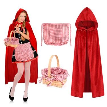 Imagem de Fantasia de Chapeuzinho Vermelho Capa Vermelha com Capuz Avental Xadrez Vermelho e Branco Pequena Cesta Retangular Forrado com Forro Guingão (Acessórios de Fantasia Vermelha)