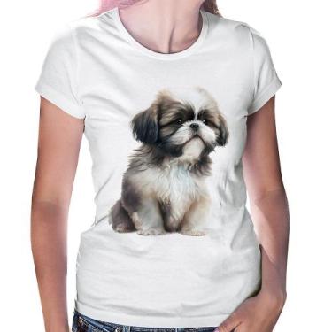 Imagem de Baby Look Cachorro Shih Tzu Filhote - Foca na Moda, Branco, P