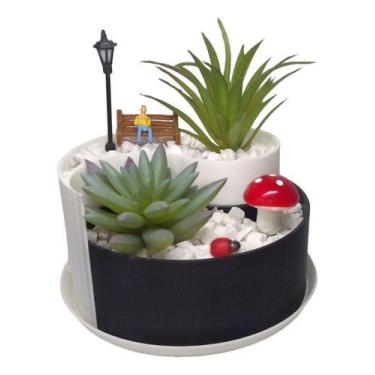 Imagem de Kit Vaso Yin-yang + Peças Decorativas Suculenta Cacto Bonsai - Mad Mak
