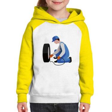 Imagem de Moletom Infantil Borracharia - Foca na Moda, Branco, Amarelo, 10