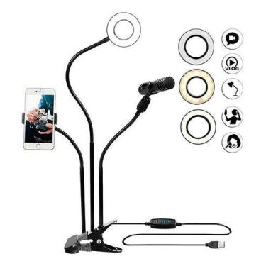 Imagem de Ring Light com Suporte Integrado para Microfone - Iluminação Profissio