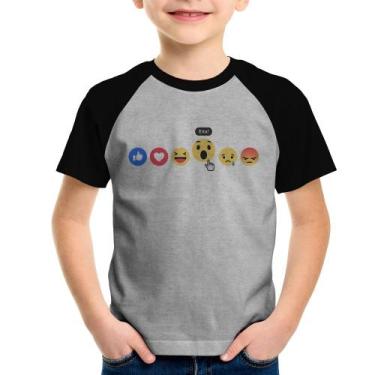 Imagem de Camiseta Raglan Infantil Reações Facebook Eita! - Foca na Moda, Cinza,