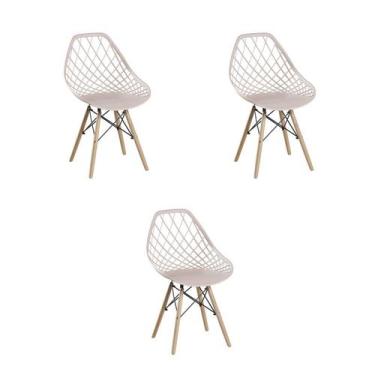 Imagem de Kit 3 Cadeiras Jantar Cloe Nude PP Base Madeira - Rivatti