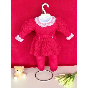 Imagem de Saída de maternidade de menina vestido bufante em tricot 4 peças - Din