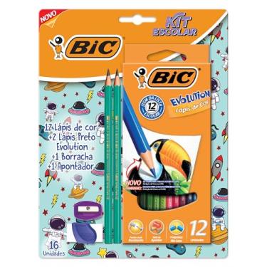 Imagem de BIC, Kit Escolar com 12 Lápis de Cor BIC Evolution + 2 Lápis Pretos + 1 Borracha + 1 Apontador, 16 Unidades