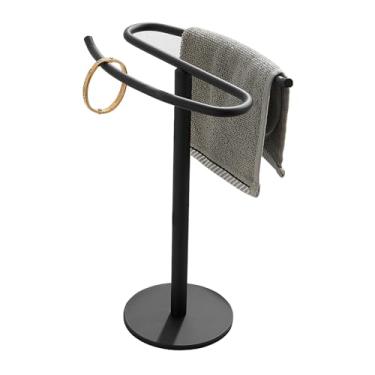 Imagem de GGStudy Suporte de toalha de mão, toalheiro de mesa, suporte de barra de toalha de aço inoxidável SUS304, barra de torre para banheiro, cozinha, bancada, preto fosco