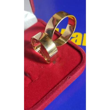 Imagem de Par de Alianças Reta Noivado e Casamento 6 Gramas 5 mm lisa Ouro 18 Ki