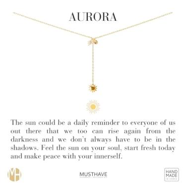 Imagem de MUSTHAVE Colar com pingentes triplos em forma de Y, banhado a ouro 18K, cor de ouro amarelo, vários pingentes, colar Y, faísca, lua, universo, corrente de âncora, tamanho 40,6 cm + extensor de 5 cm,