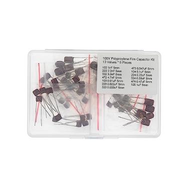 Imagem de 13 valores * 5 peças Kit de capacitores de filme de polipropileno metalizado 100V CBB 5% 1nF 2,2nF 3,3nF 4,7nF 0,01uF 0,022uF 0,033uF 0,047uF 0,1uF 0,22uF 0,33uF 0,47uF 1uF