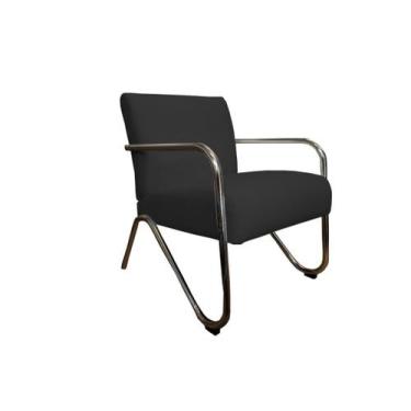 Imagem de Poltrona Decorativa Bela Couro Preto Braço Cromado Mz Decor - Mazzero 