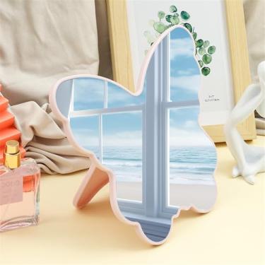 Imagem de MACGIKMIRO Espelho de mesa borboleta espelho de maquiagem espelho de retoque em forma irregular espelho de maquiagem espelho portátil (branco)