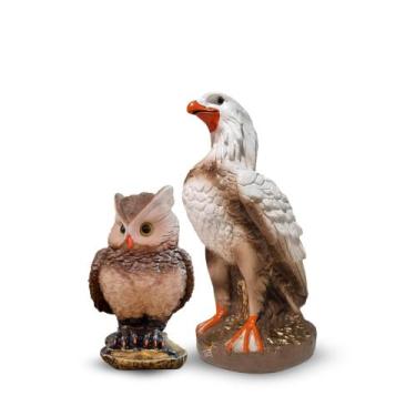 Imagem de Kit 2 Unds Águia Gavião  e Coruja Espanta Pombos Maritaca Gesso 36 cm 
